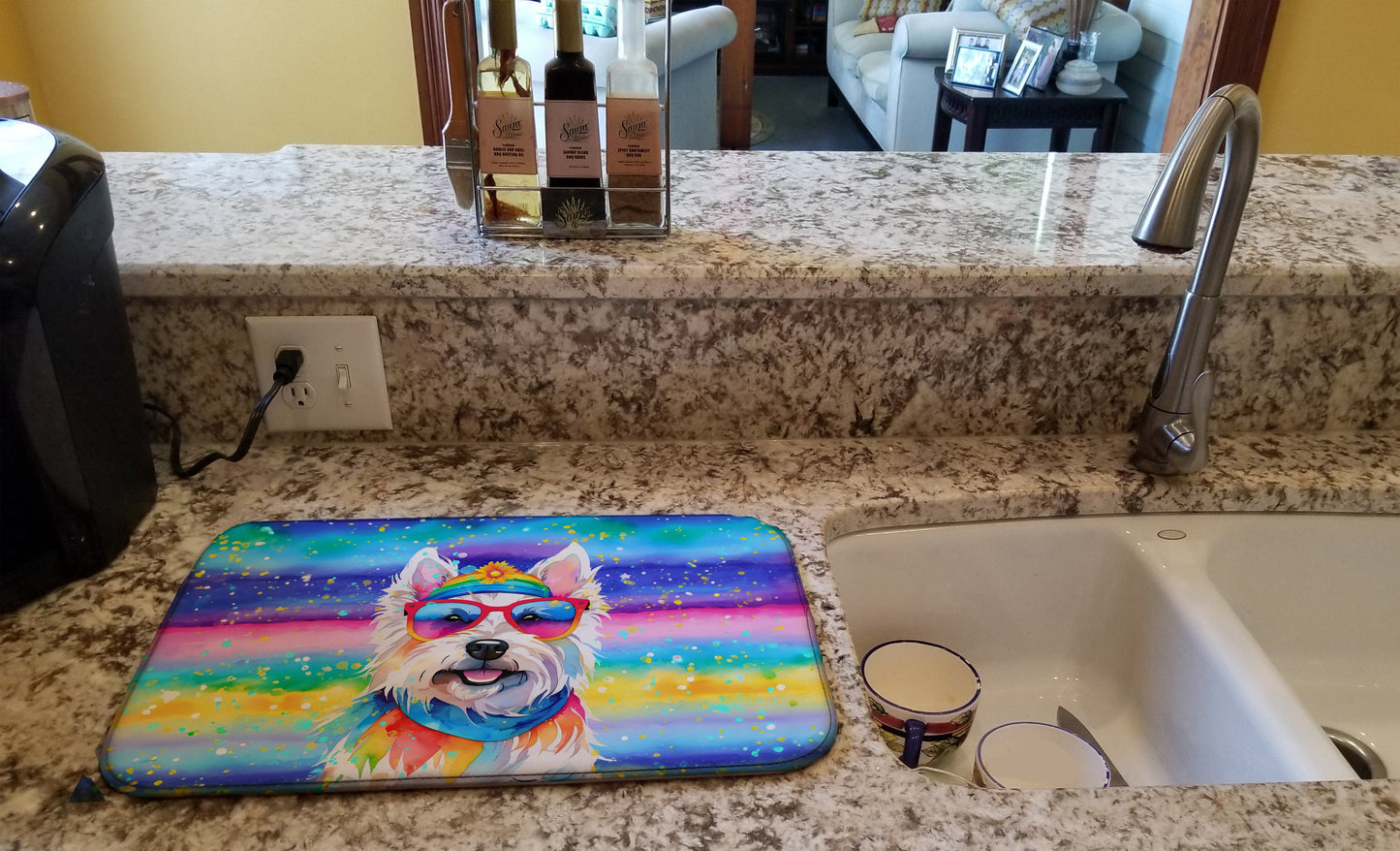 Westie Hippie Dawg Dish Drying Mat