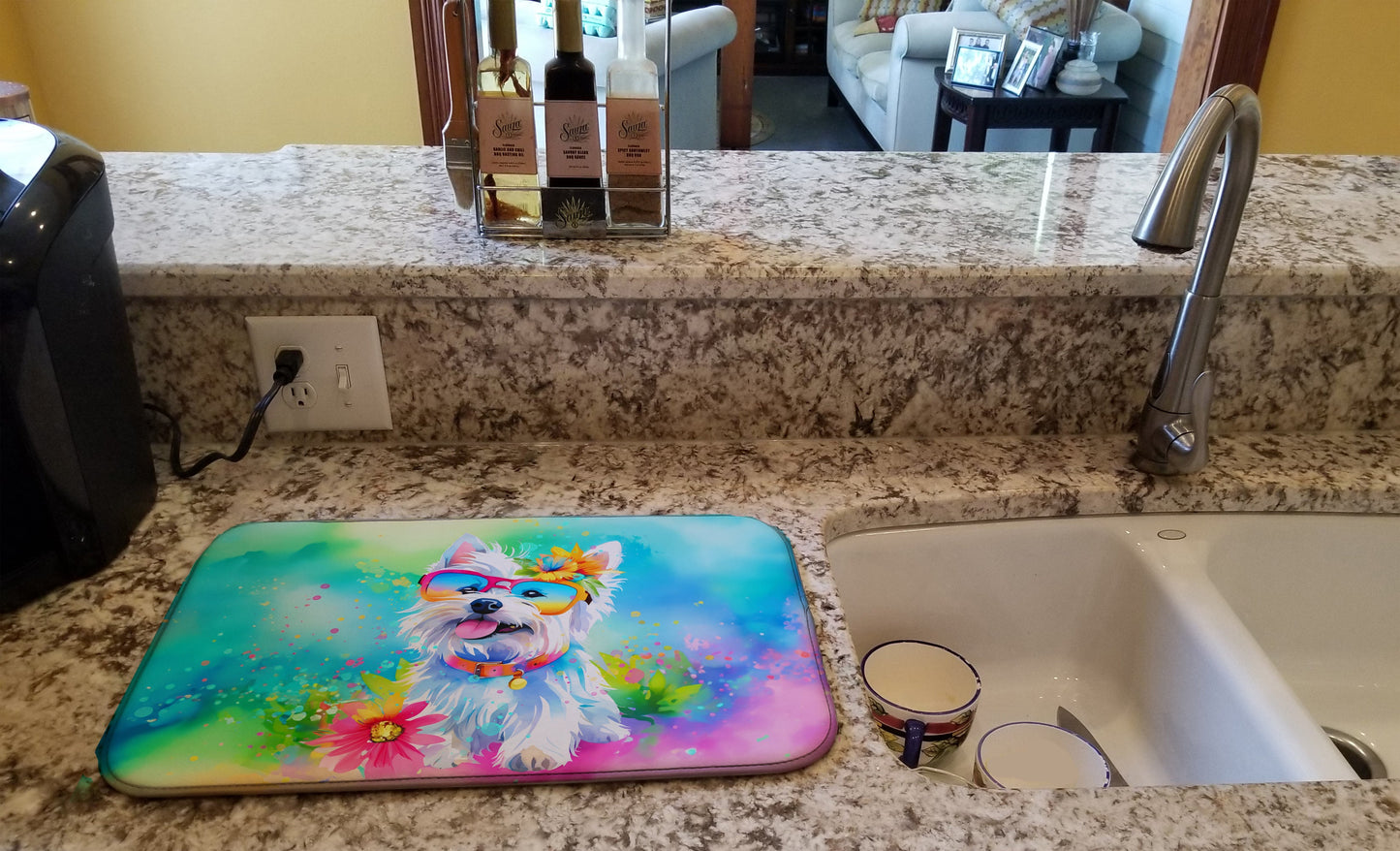 Westie Hippie Dawg Dish Drying Mat