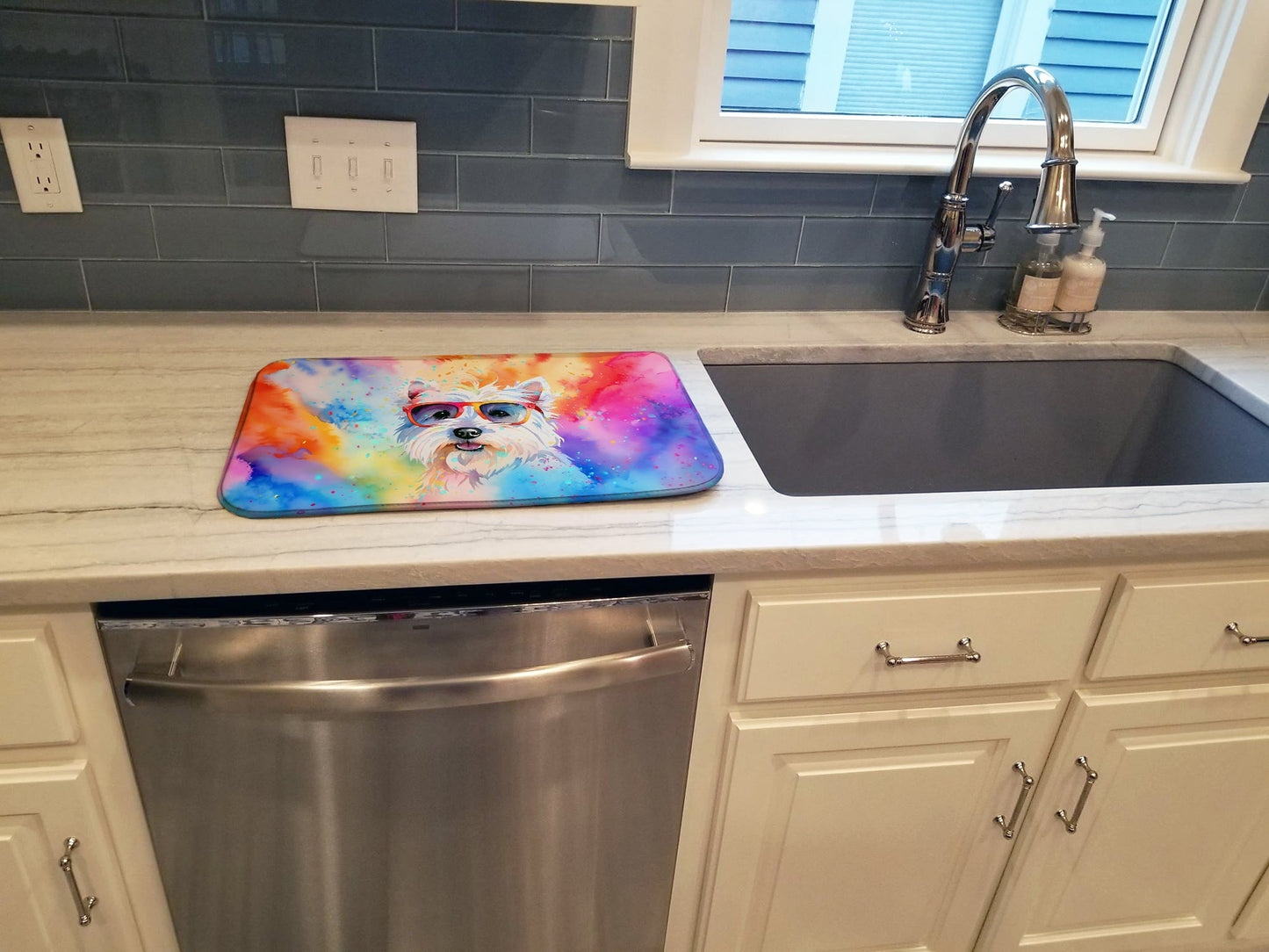 Westie Hippie Dawg Dish Drying Mat