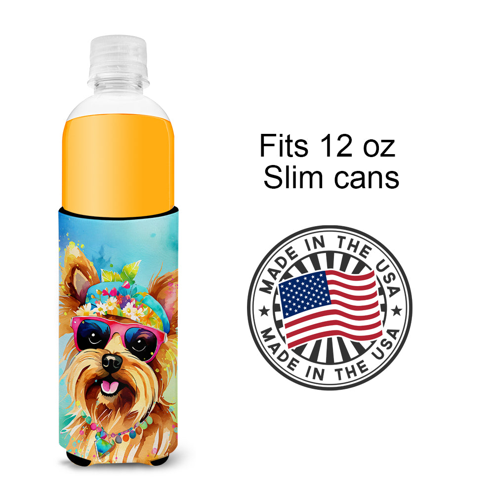 Yorkshire Terrier Hippie Dawg Hugger for Ultra Slim Cans