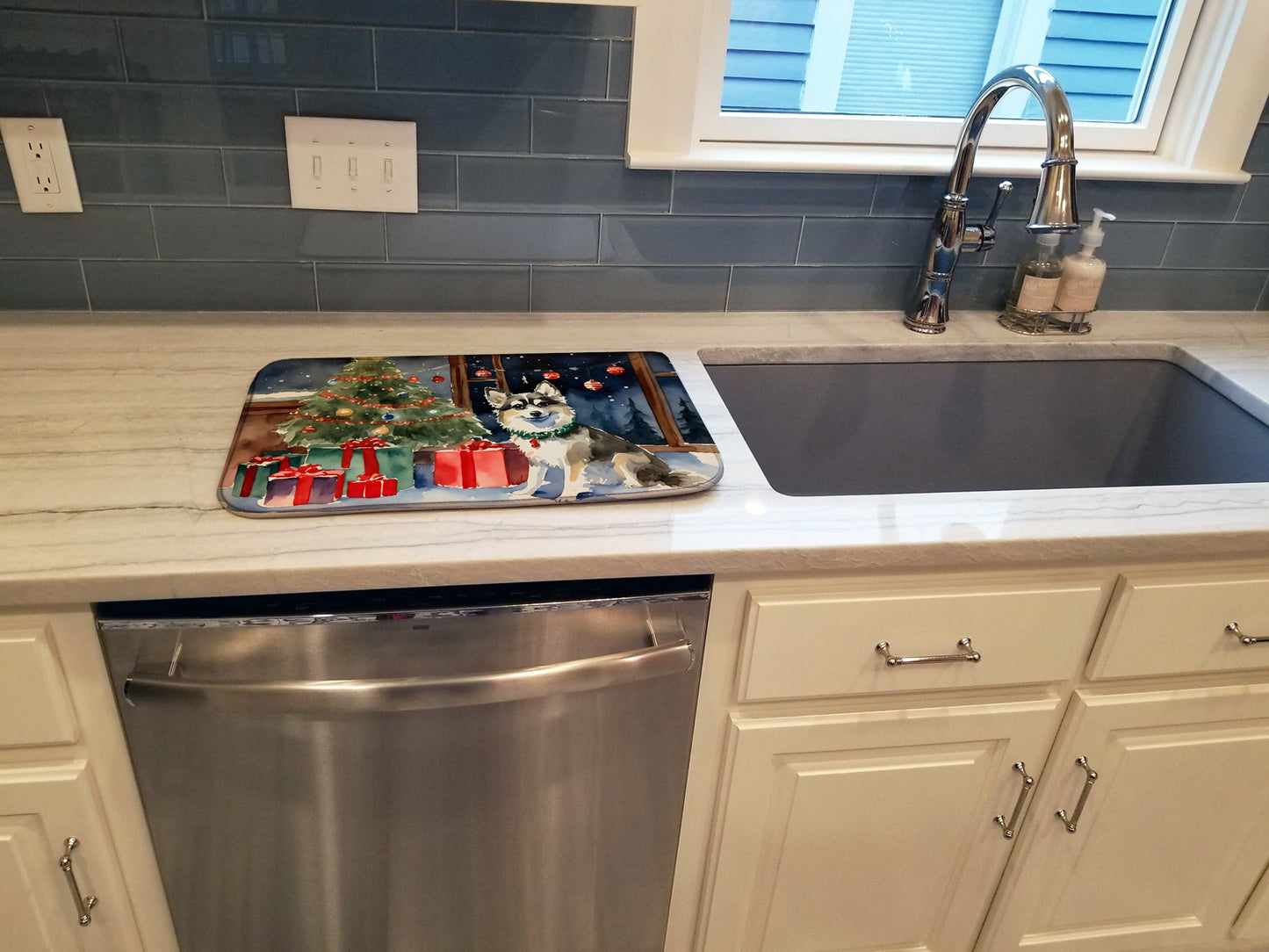 Alaskan Klee Kai Cozy Christmas Dish Drying Mat