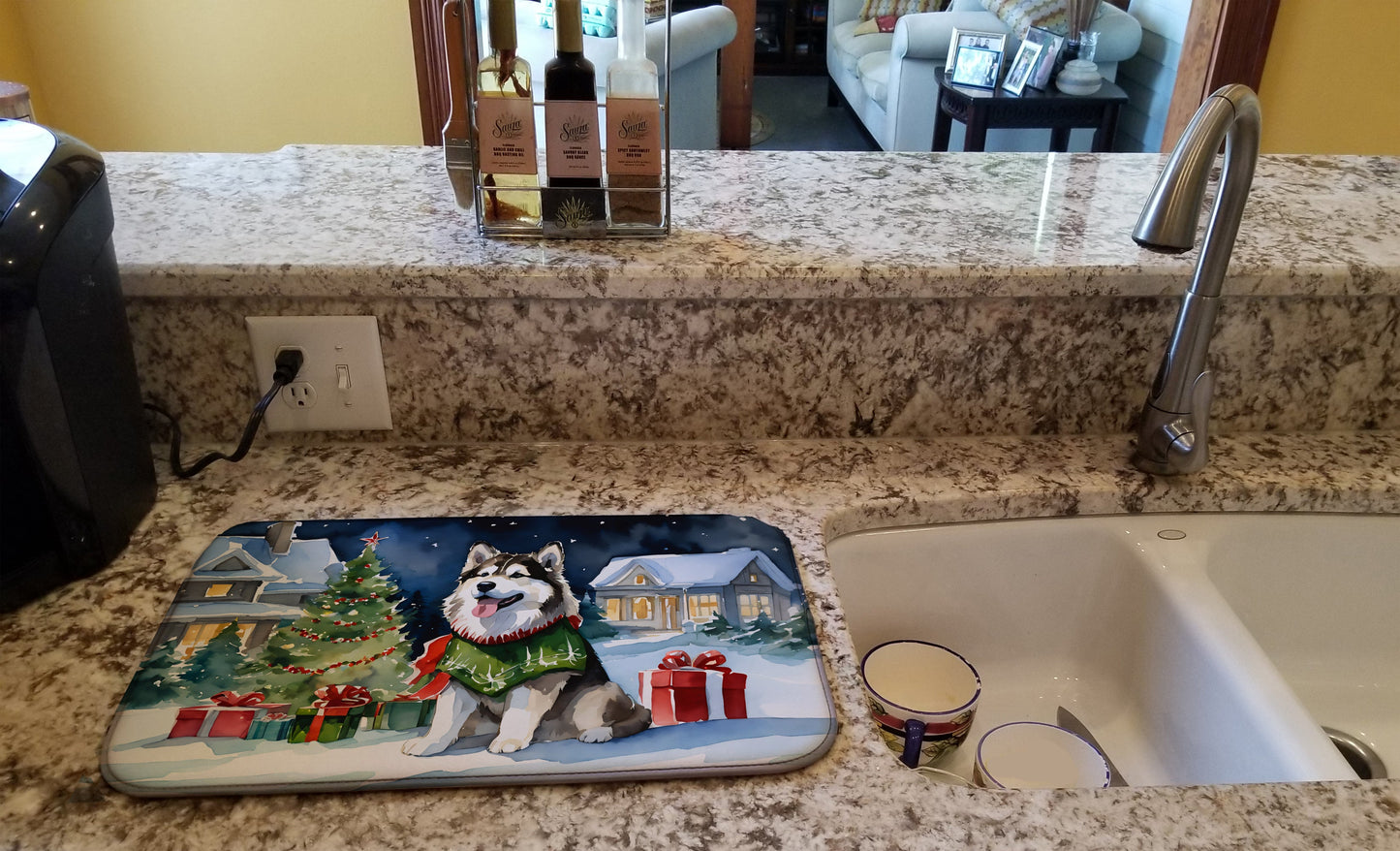 Alaskan Malamute Cozy Christmas Dish Drying Mat