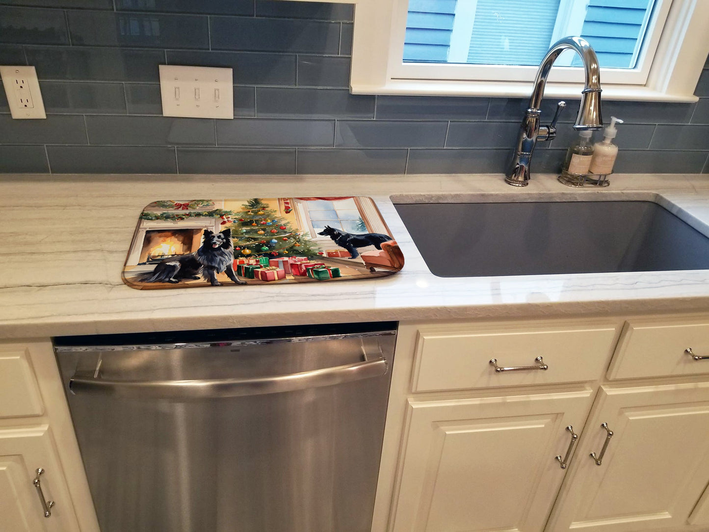 Belgian Sheepdog Cozy Christmas Dish Drying Mat