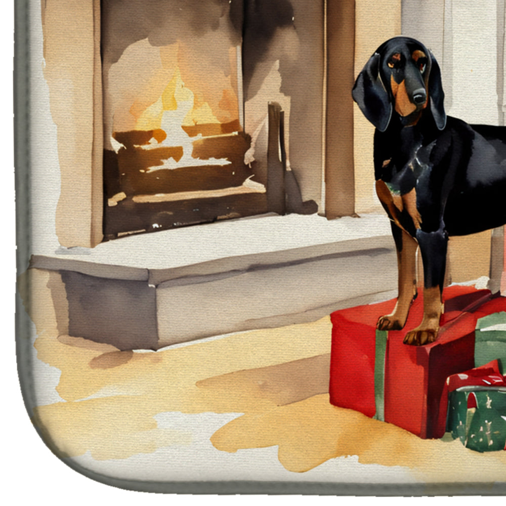 Black and Tan Coonhound Cozy Christmas Dish Drying Mat