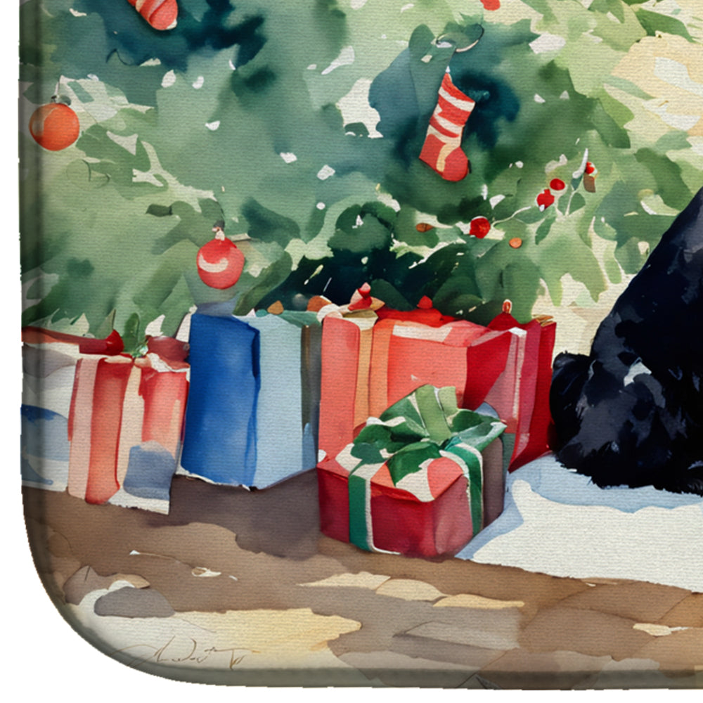 Black Russian Terrier Cozy Christmas Dish Drying Mat