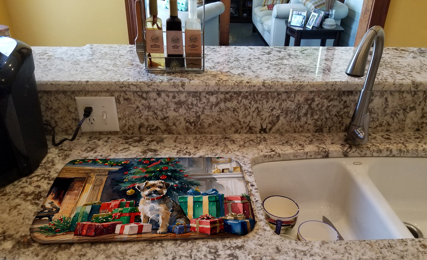 Border Terrier Cozy Christmas Dish Drying Mat