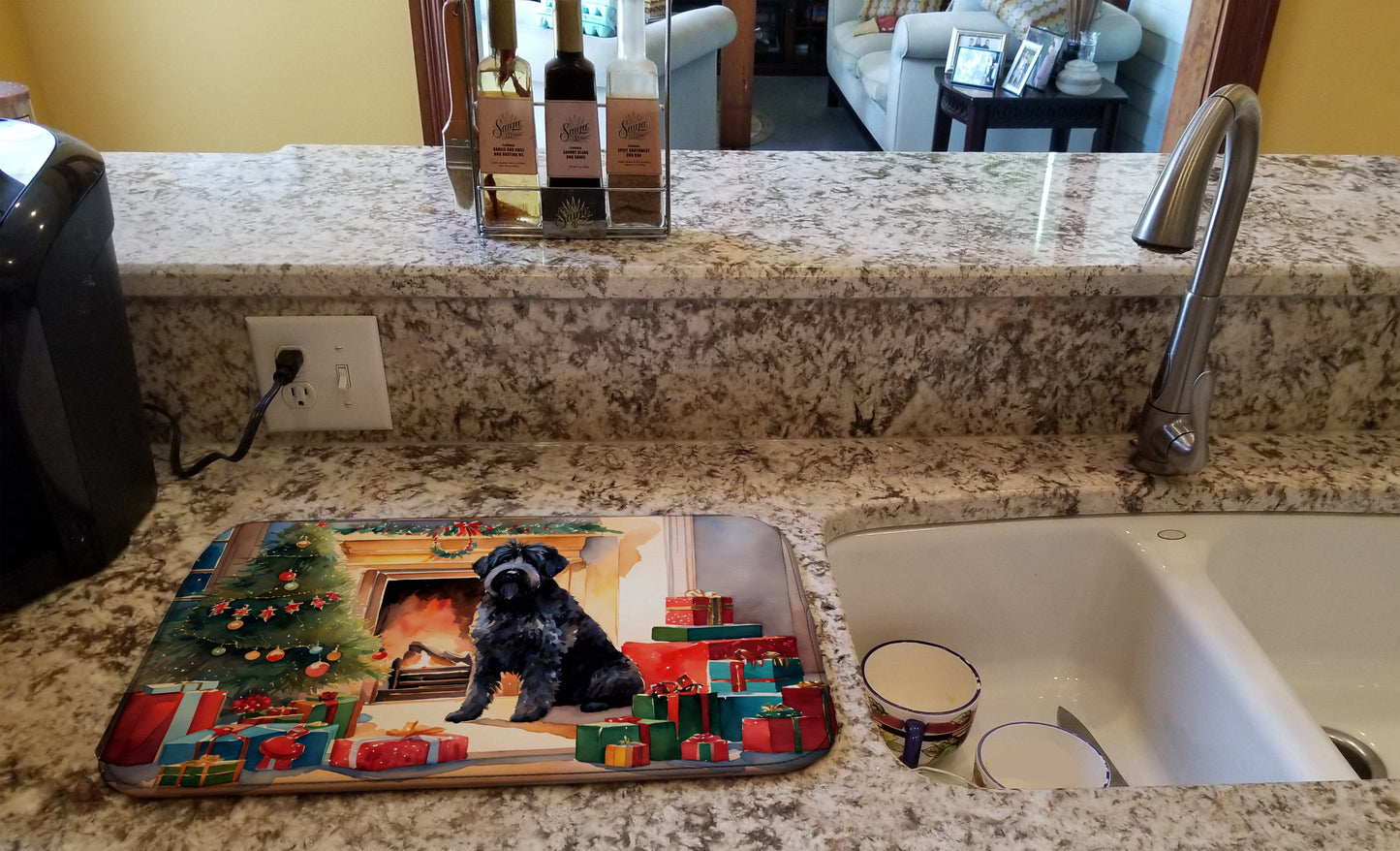 Bouvier des Flandres Cozy Christmas Dish Drying Mat