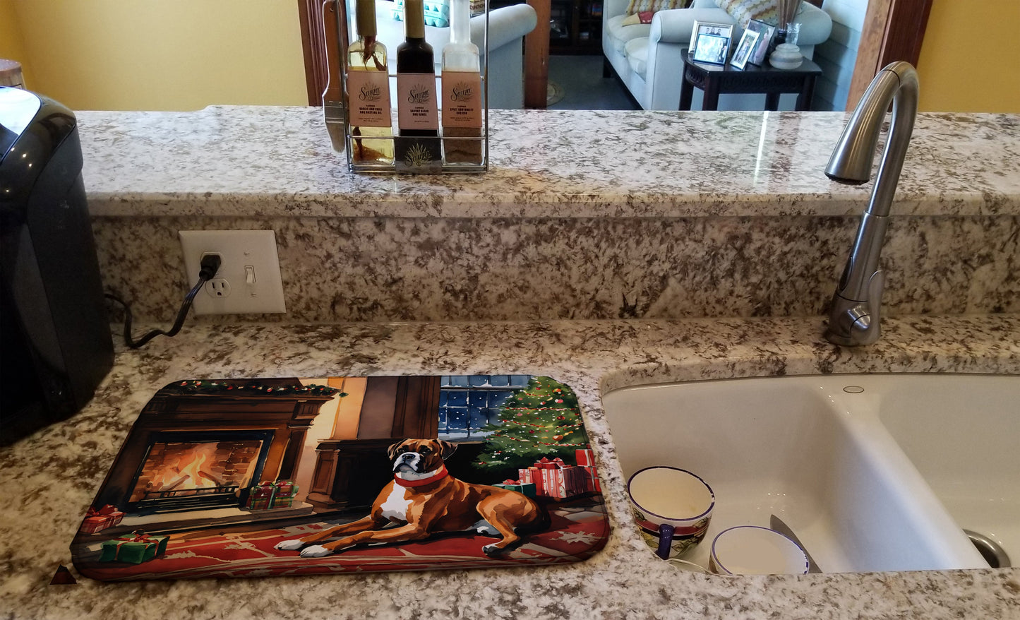 Boxer Cozy Christmas Dish Drying Mat