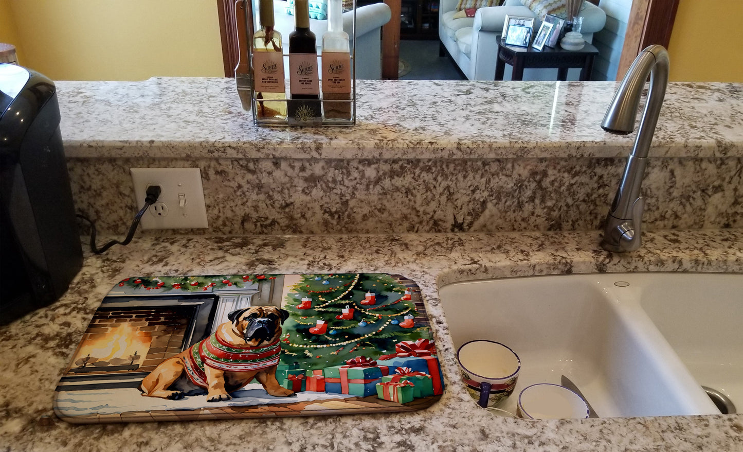 Bullmastiff Cozy Christmas Dish Drying Mat