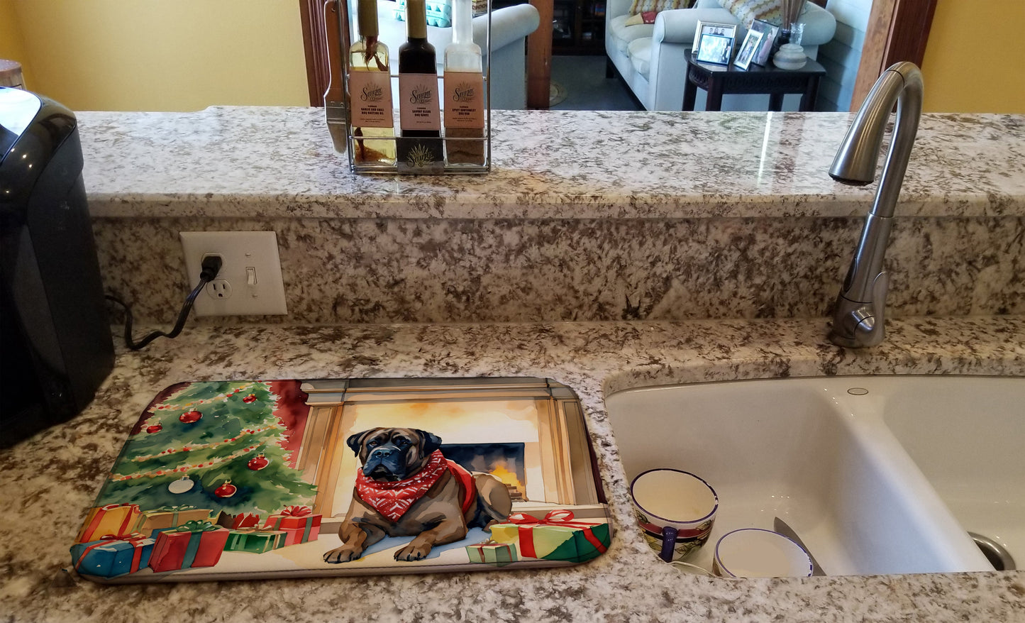 Bullmastiff Cozy Christmas Dish Drying Mat