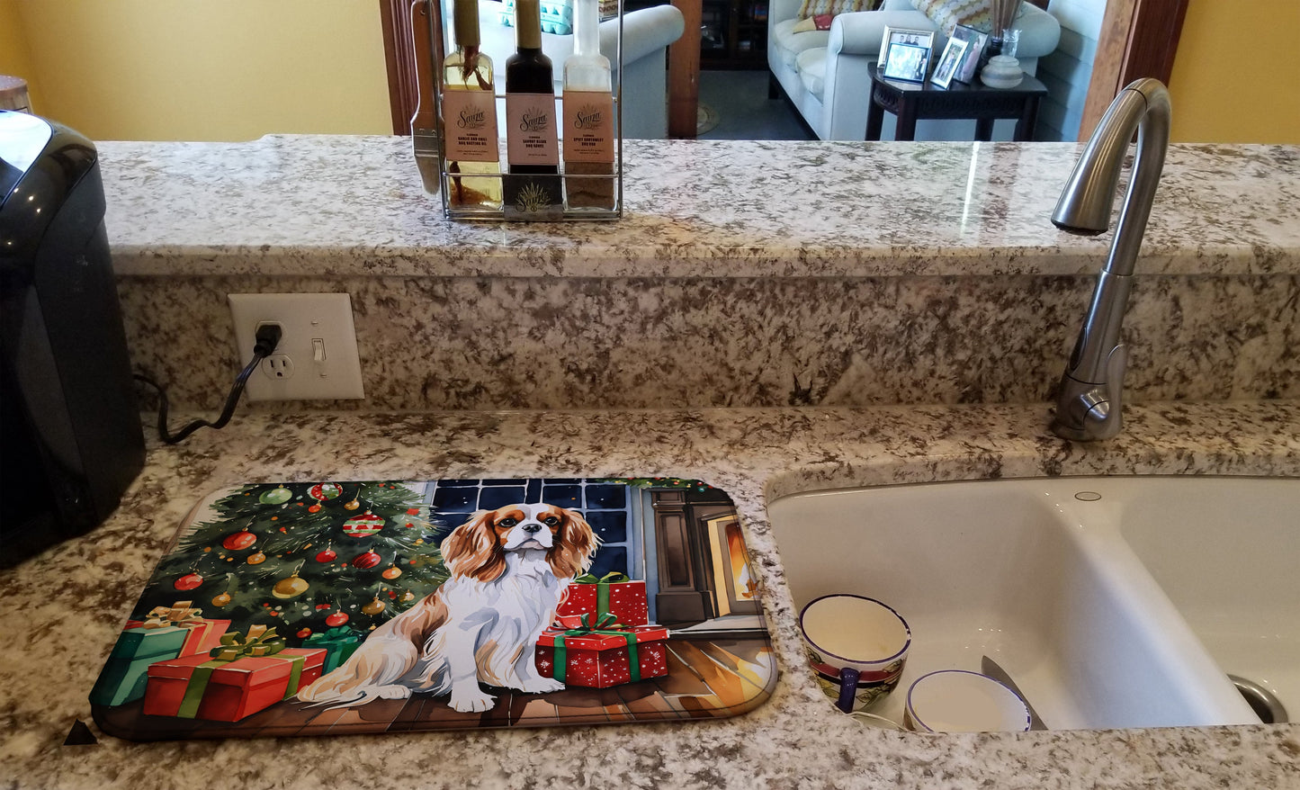 Cavalier Spaniel Cozy Christmas Dish Drying Mat