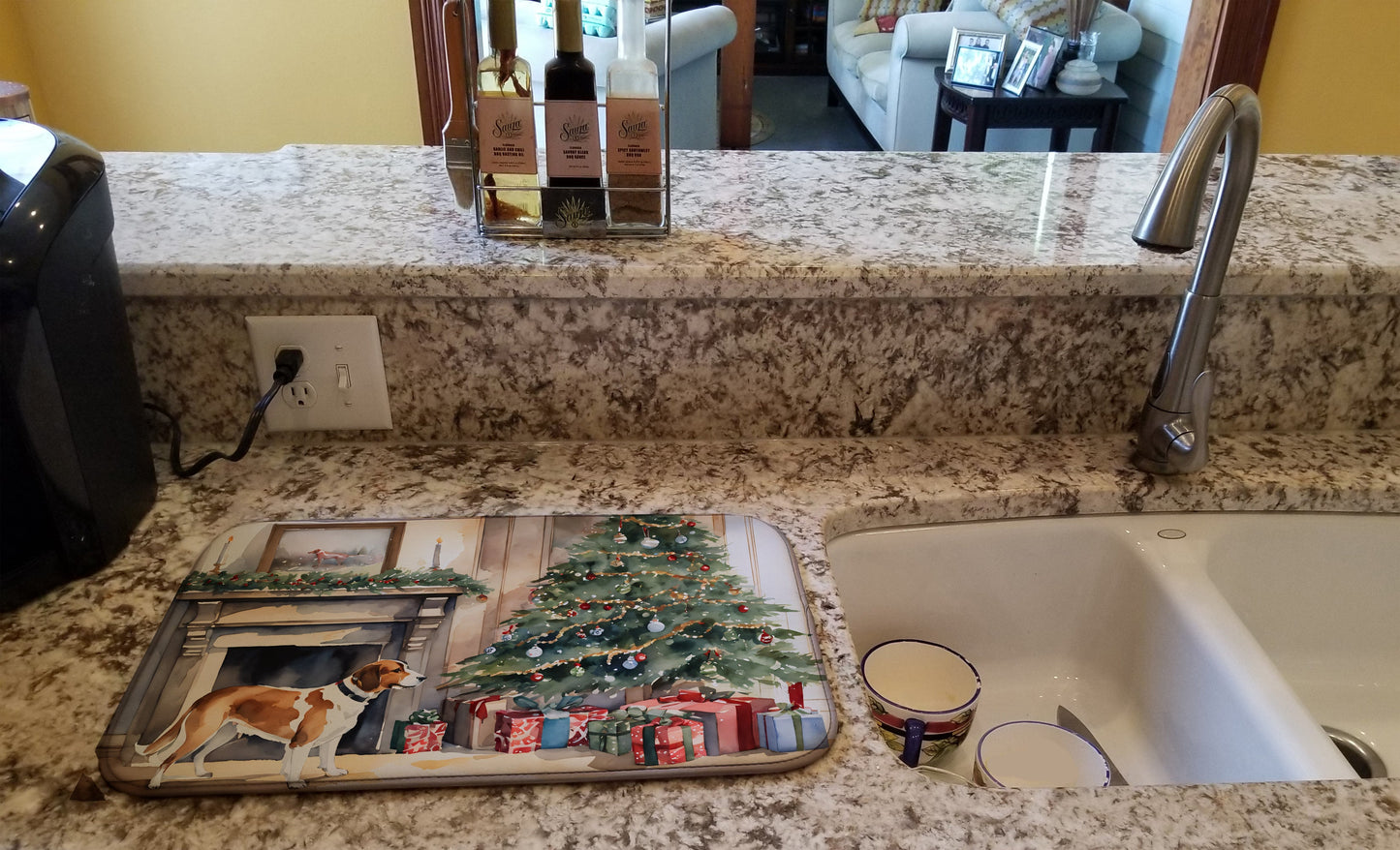 English Foxhound Cozy Christmas Dish Drying Mat