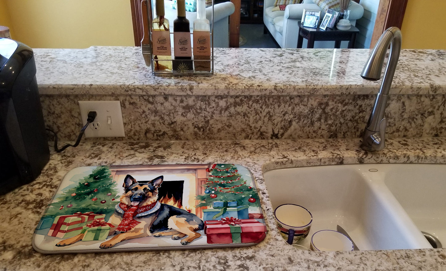 German Shepherd Cozy Christmas Dish Drying Mat