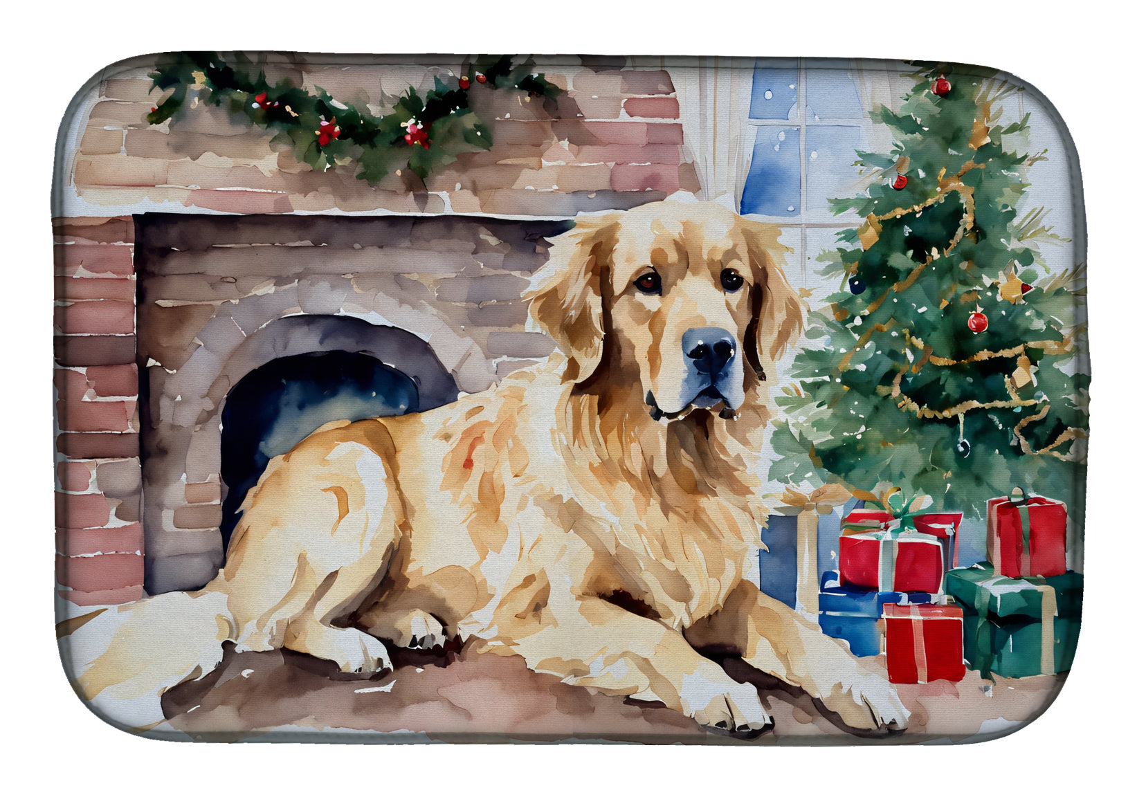 Buy this Golden Retriever Cozy Christmas Dish Drying Mat