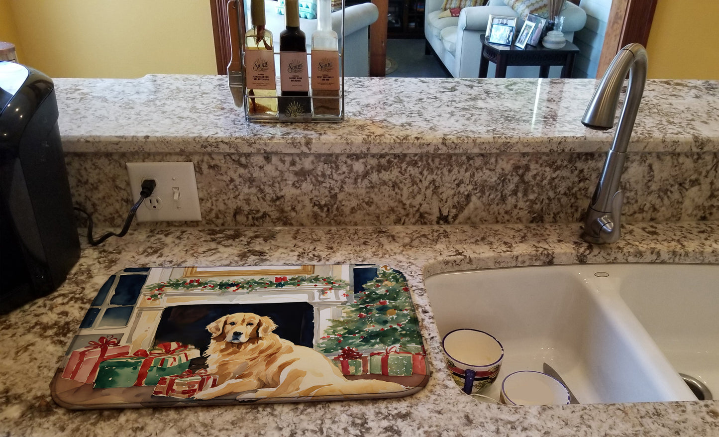 Golden Retriever Cozy Christmas Dish Drying Mat