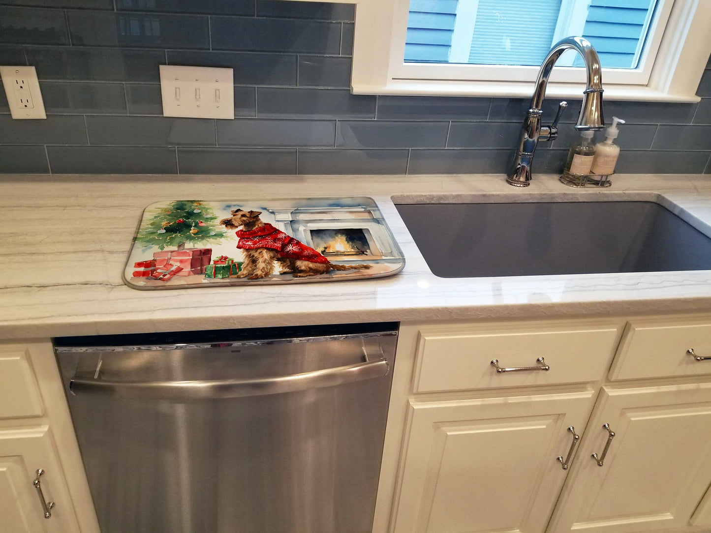 Irish Terrier Cozy Christmas Dish Drying Mat