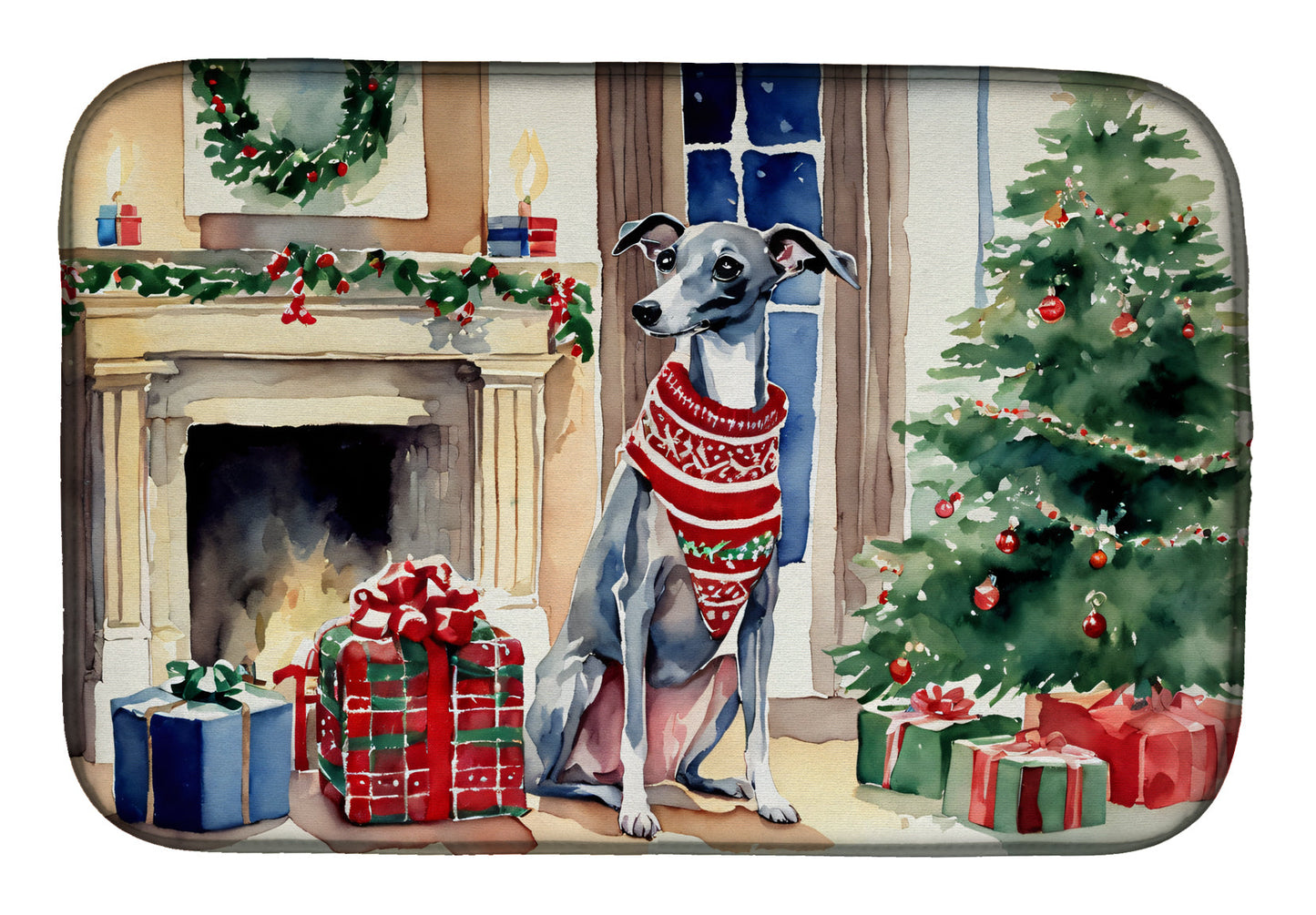 Buy this Italian Greyhound Cozy Christmas Dish Drying Mat