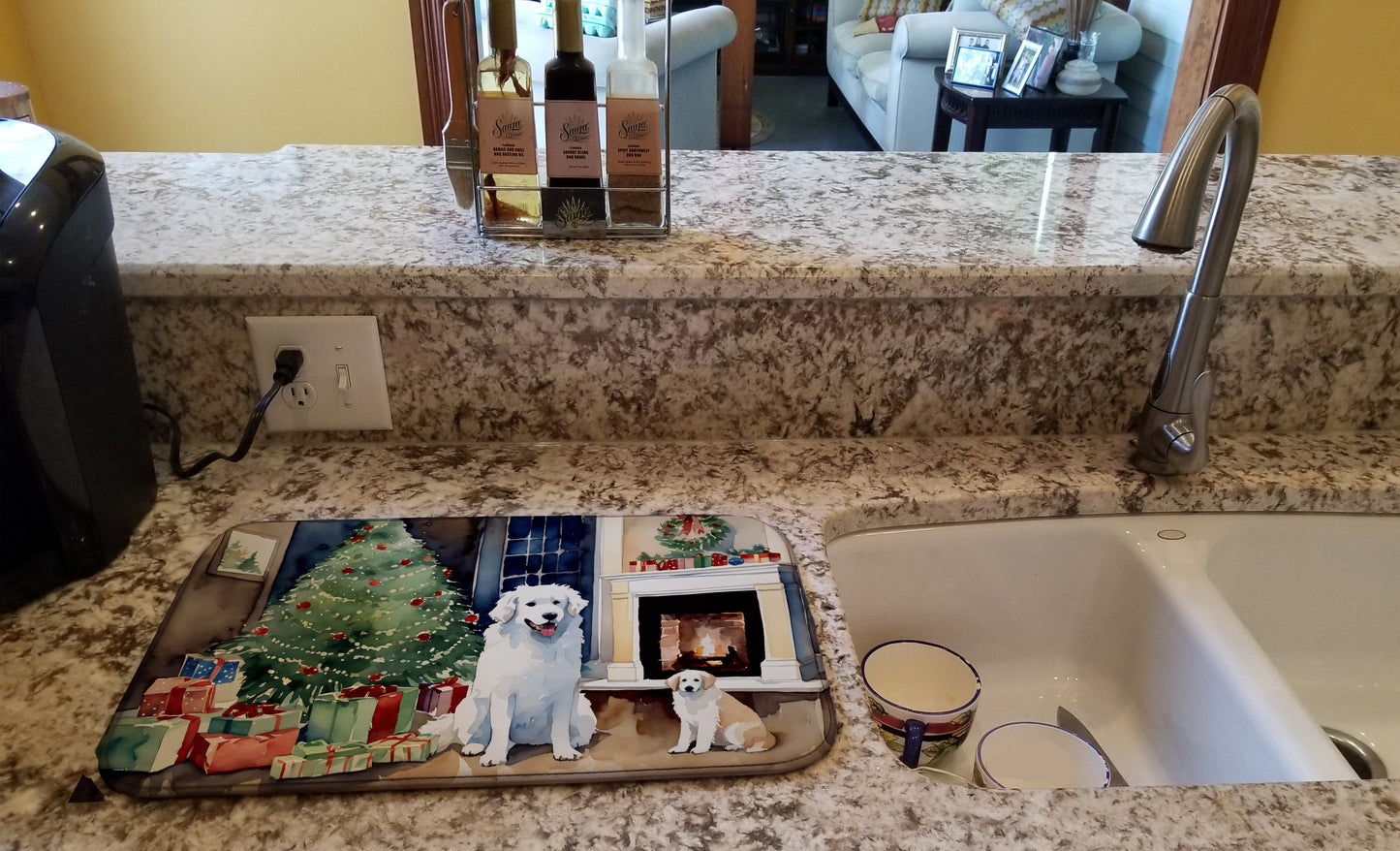 Kuvasz Cozy Christmas Dish Drying Mat