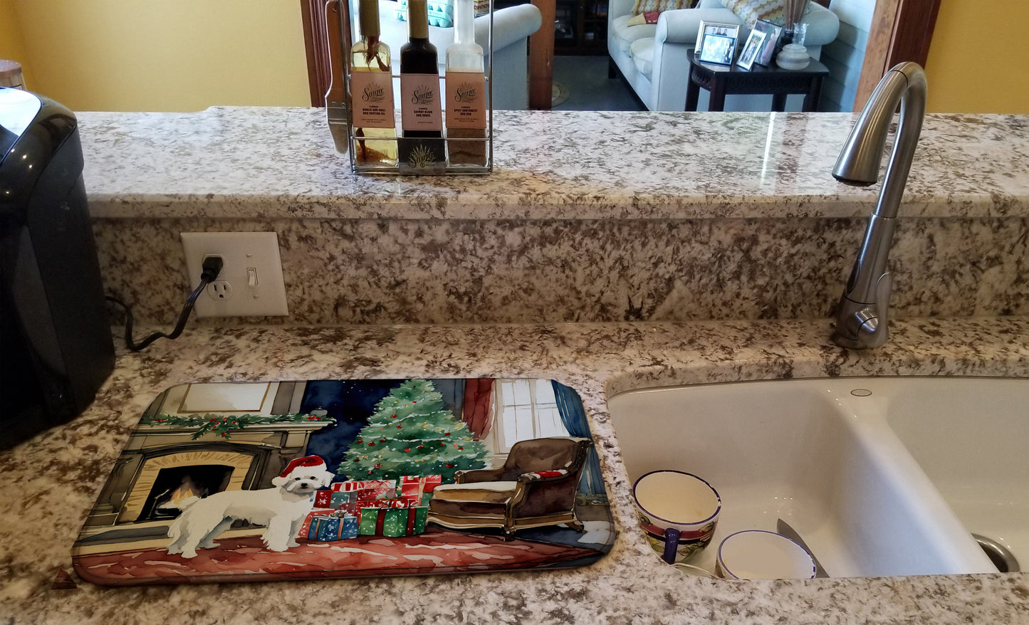 Maltese Cozy Christmas Dish Drying Mat