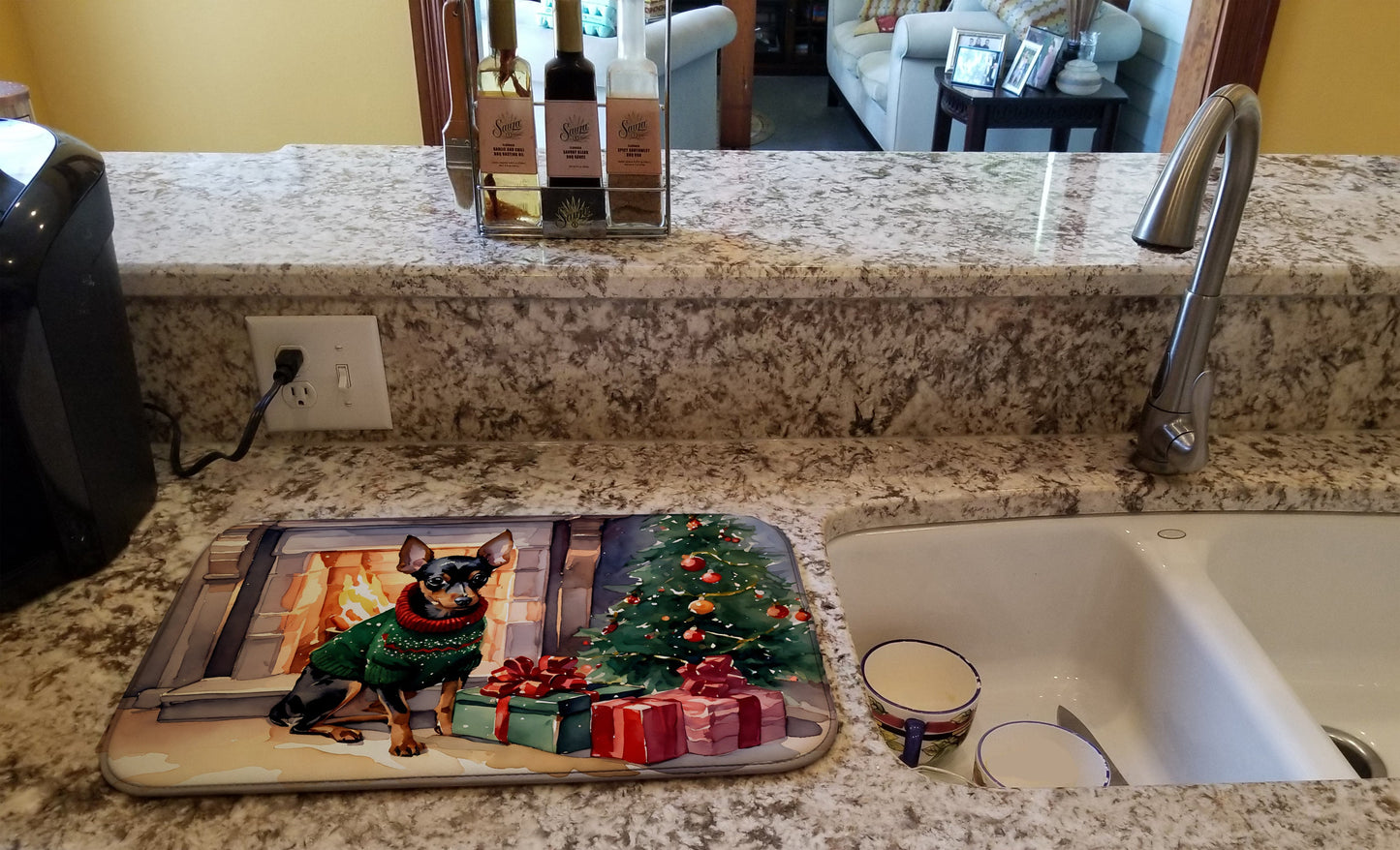 Miniature Pinscher Cozy Christmas Dish Drying Mat