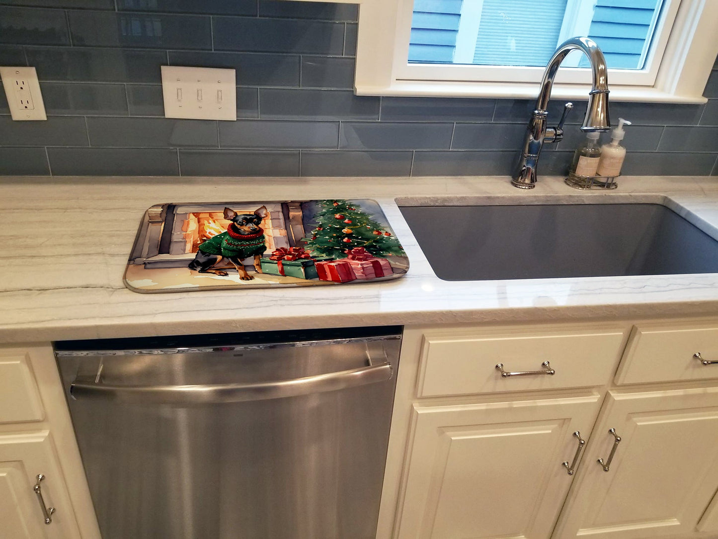 Miniature Pinscher Cozy Christmas Dish Drying Mat