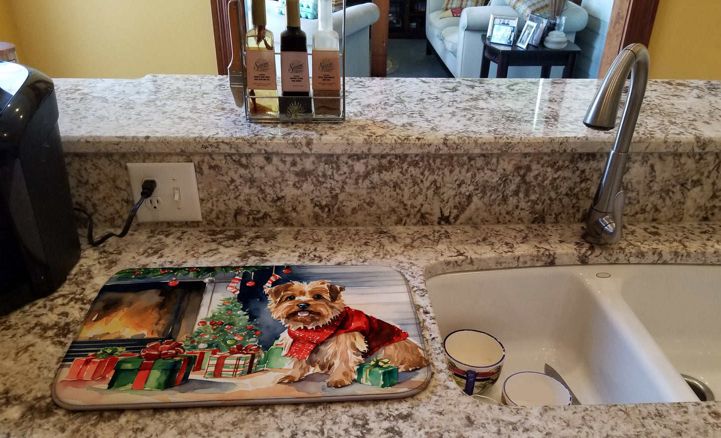 Norfolk Terrier Cozy Christmas Dish Drying Mat