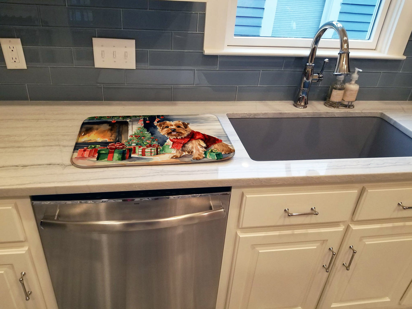 Norfolk Terrier Cozy Christmas Dish Drying Mat