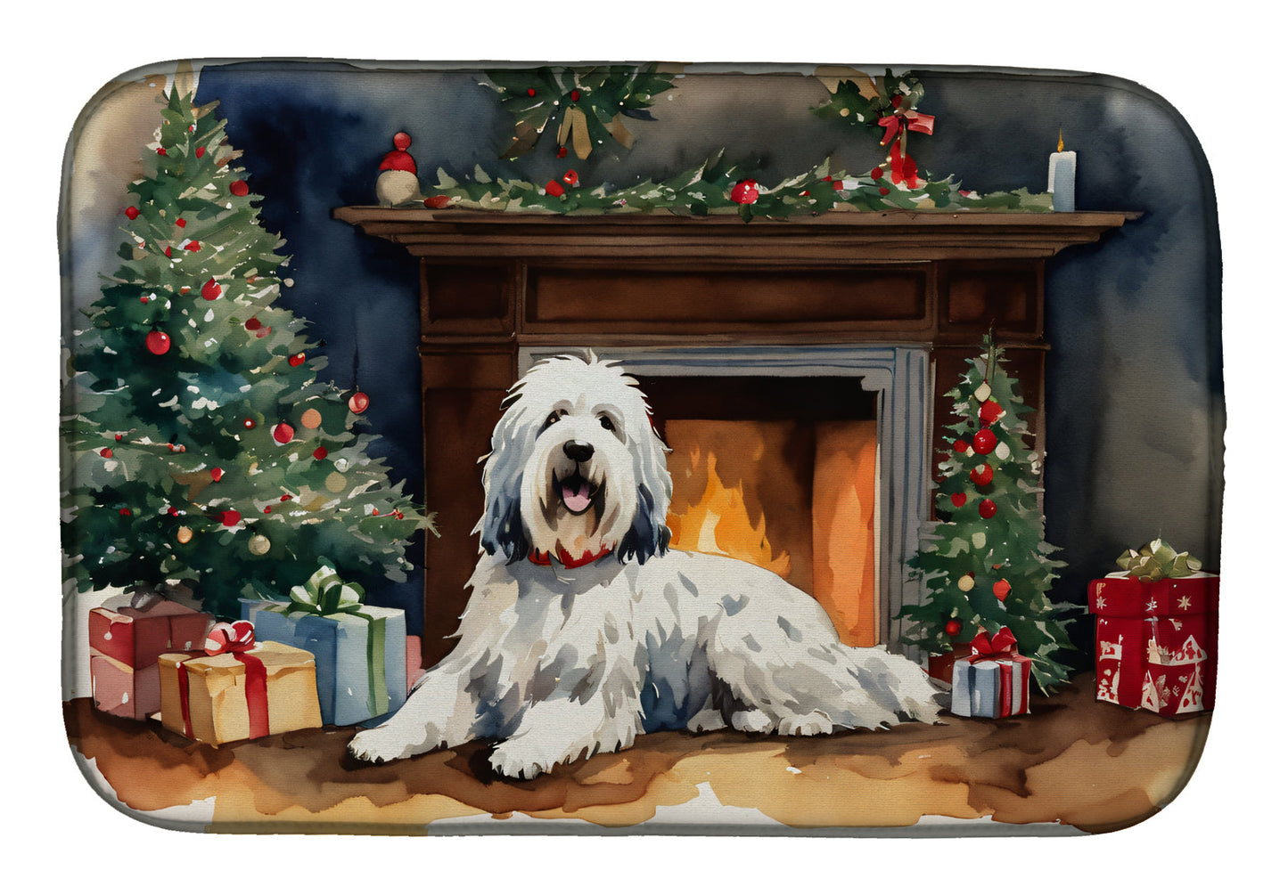 Buy this Old English Sheepdog Cozy Christmas Dish Drying Mat