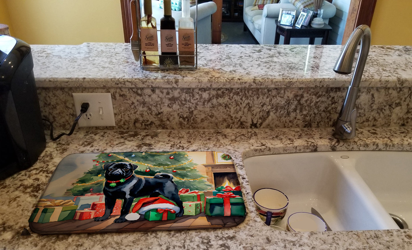 Pug Cozy Christmas Dish Drying Mat