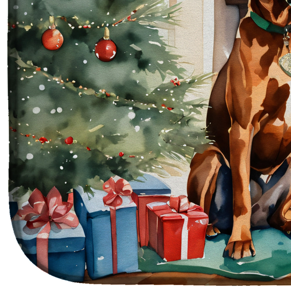 Rhodesian Ridgeback Cozy Christmas Dish Drying Mat