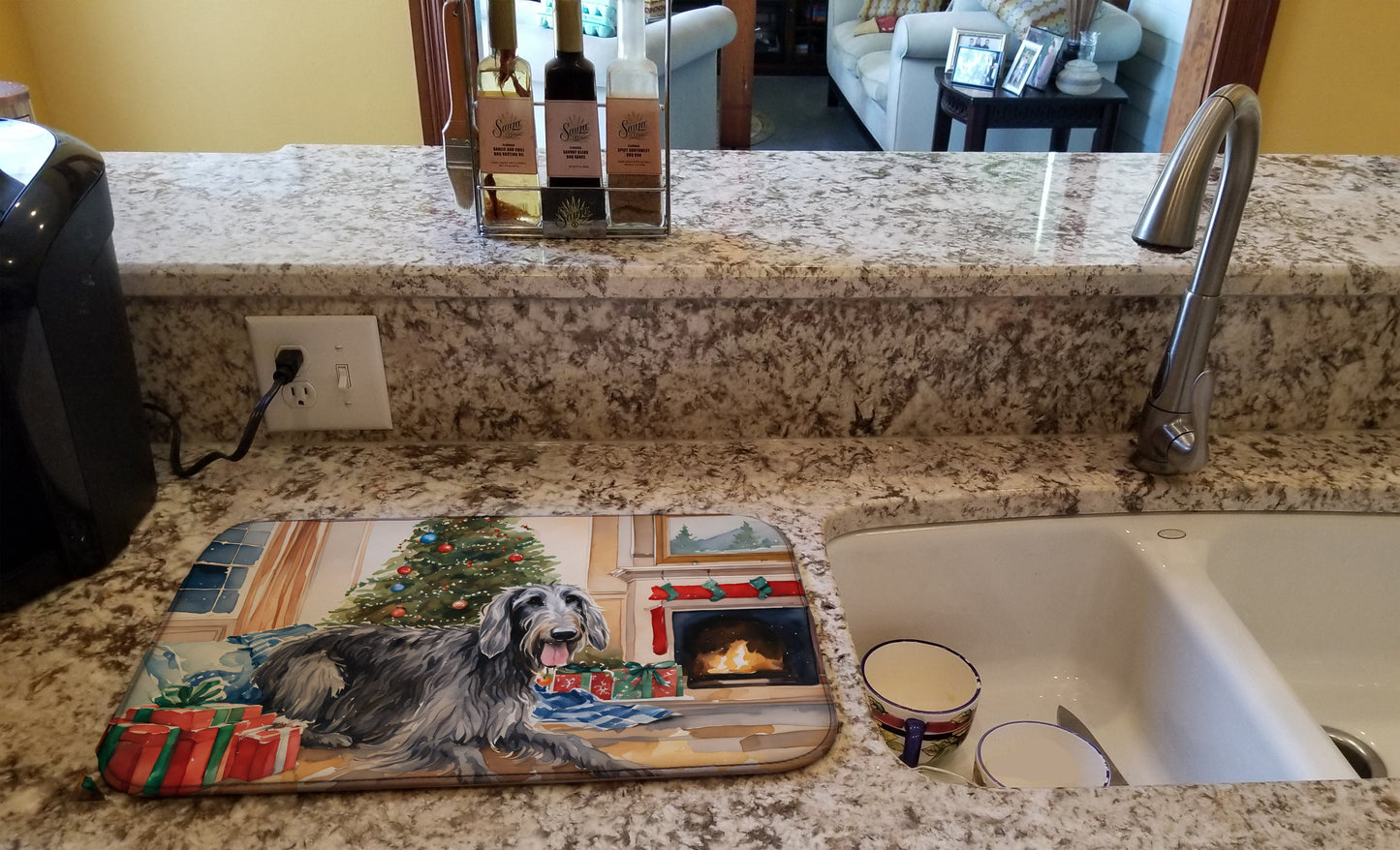 Scottish Deerhound Cozy Christmas Dish Drying Mat