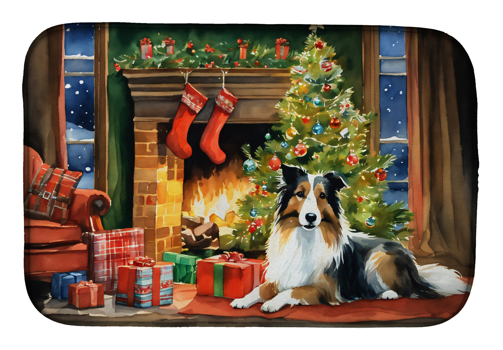 Buy this Sheltie Cozy Christmas Dish Drying Mat