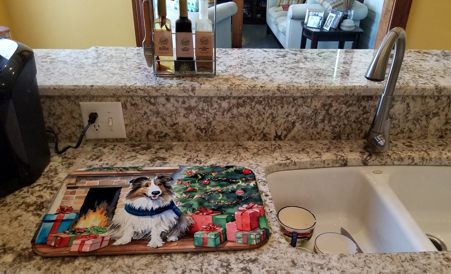 Sheltie Cozy Christmas Dish Drying Mat