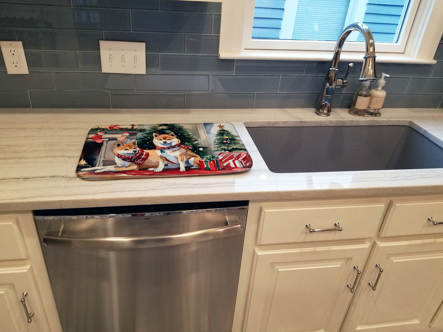 Shiba Inu Cozy Christmas Dish Drying Mat