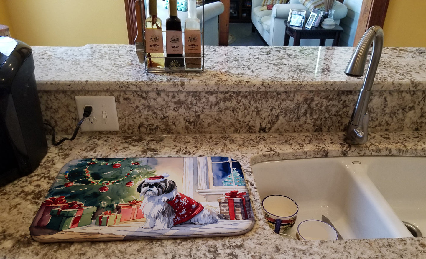 Shih Tzu Cozy Christmas Dish Drying Mat