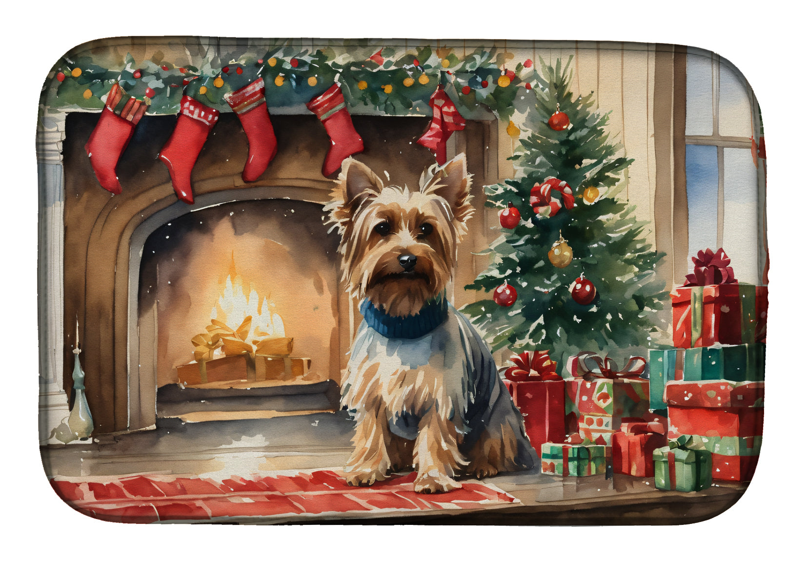 Buy this Silky Terrier Cozy Christmas Dish Drying Mat