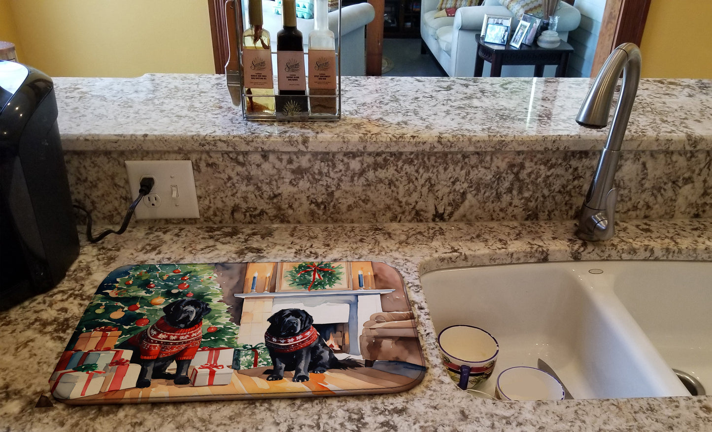 Tibetan Mastiff Cozy Christmas Dish Drying Mat