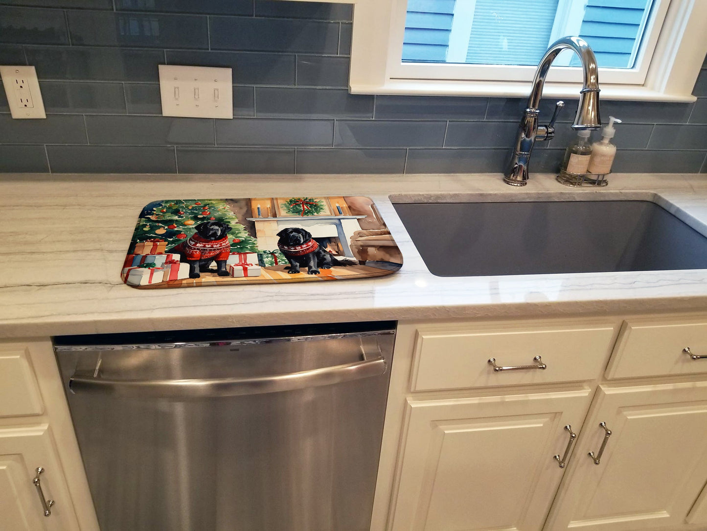 Tibetan Mastiff Cozy Christmas Dish Drying Mat