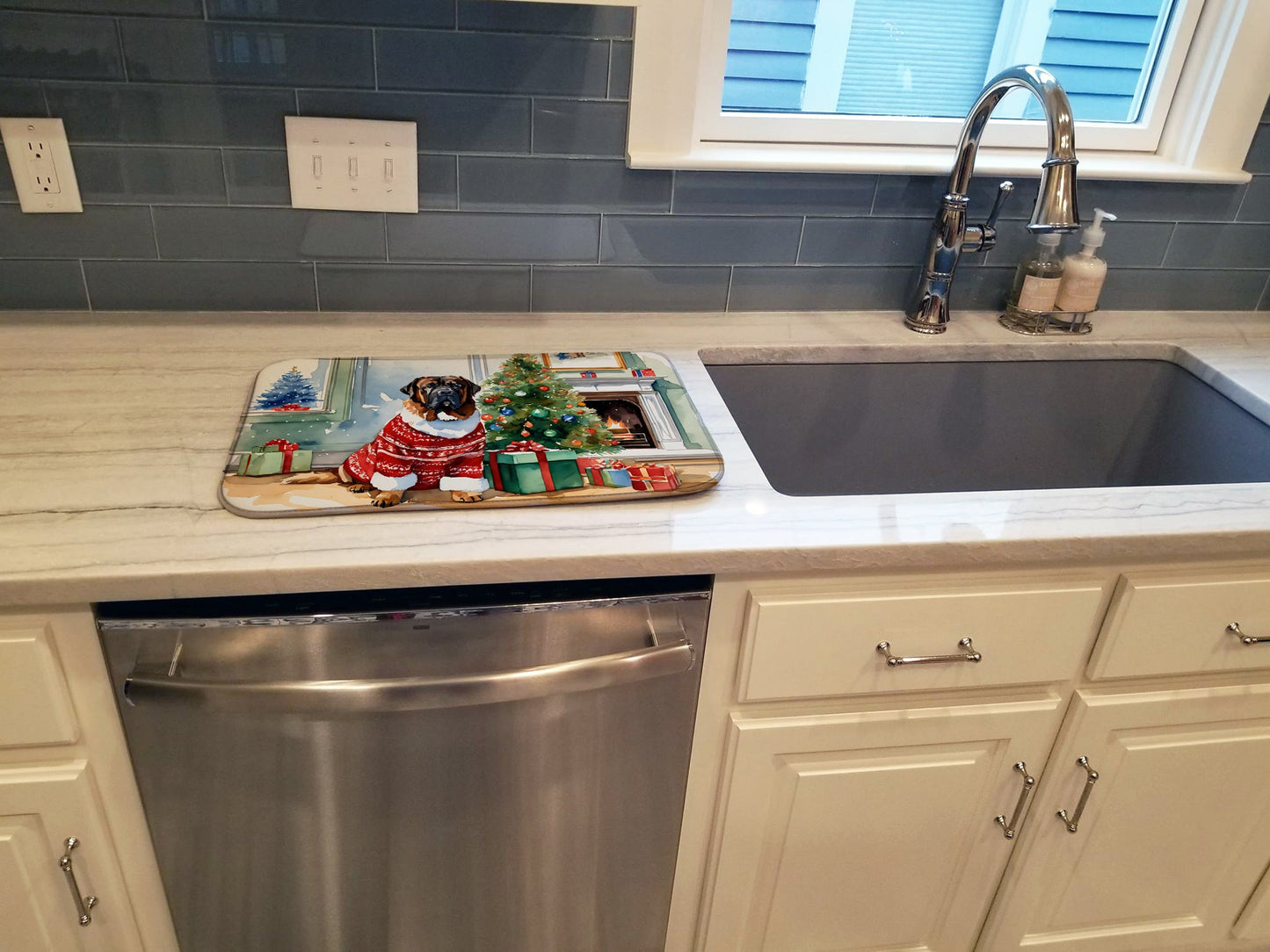 Tibetan Mastiff Cozy Christmas Dish Drying Mat