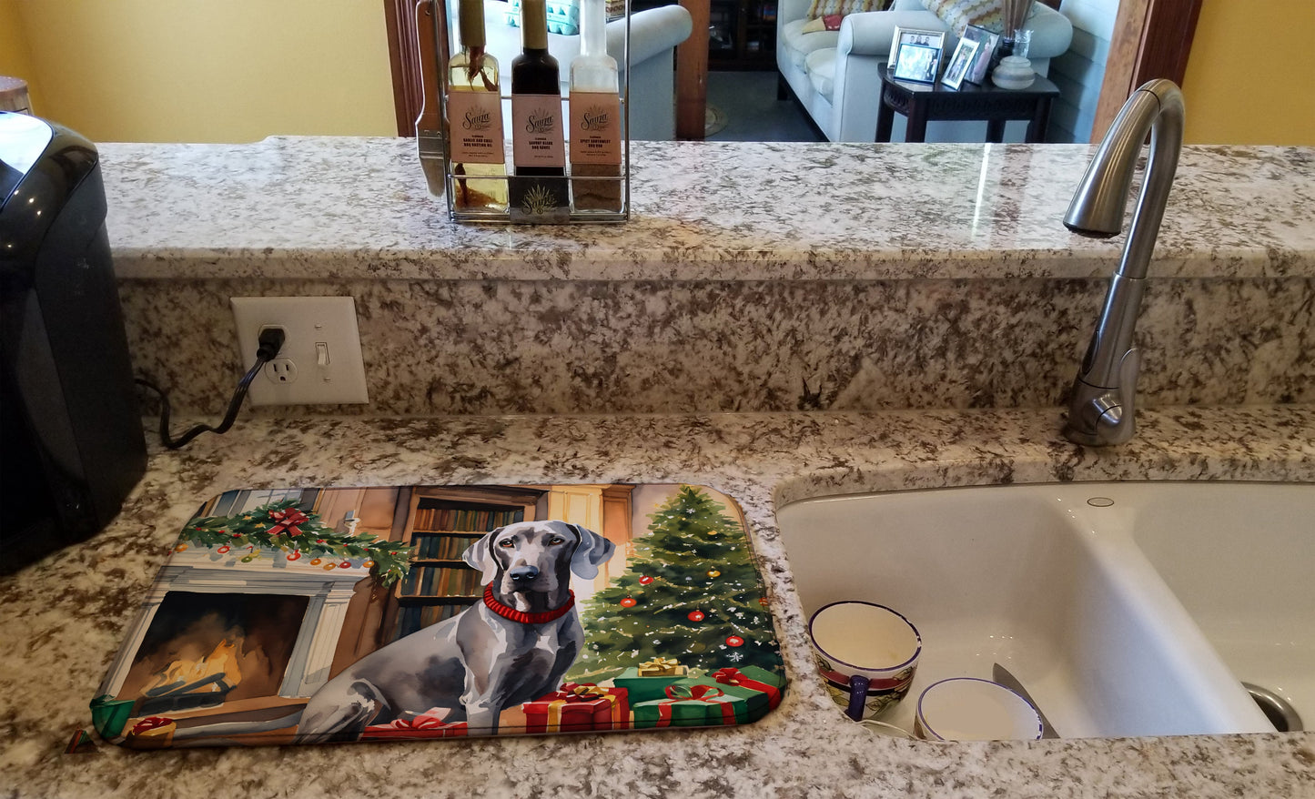 Weimaraner Cozy Christmas Dish Drying Mat