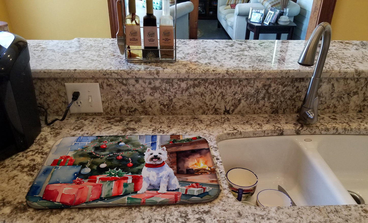 Westie Cozy Christmas Dish Drying Mat