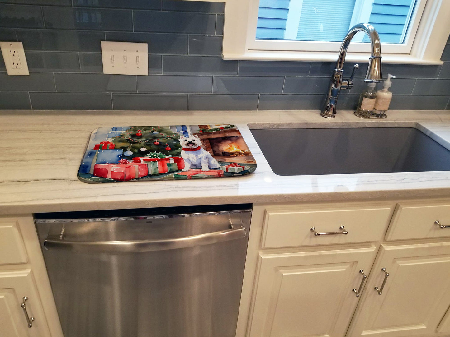 Westie Cozy Christmas Dish Drying Mat