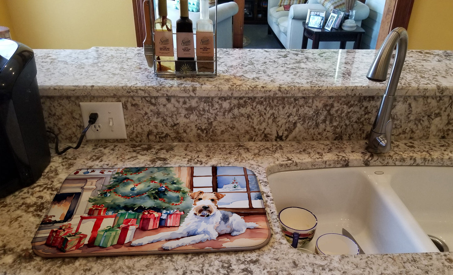 Fox Terrier Cozy Christmas Dish Drying Mat