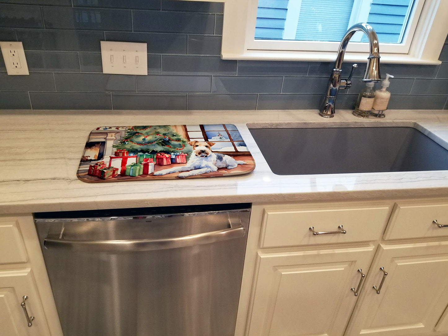 Fox Terrier Cozy Christmas Dish Drying Mat