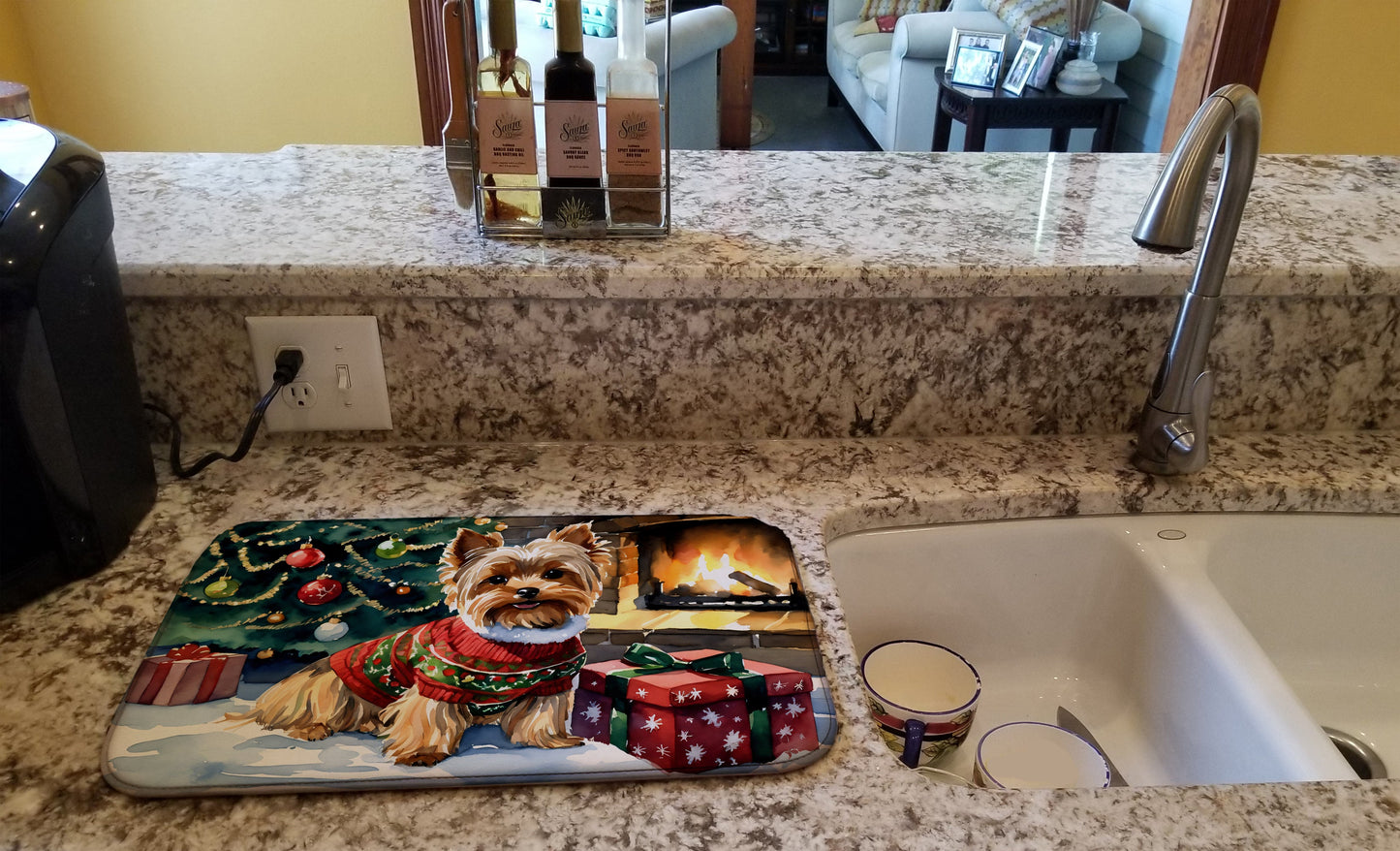 Yorkshire Terrier Cozy Christmas Dish Drying Mat