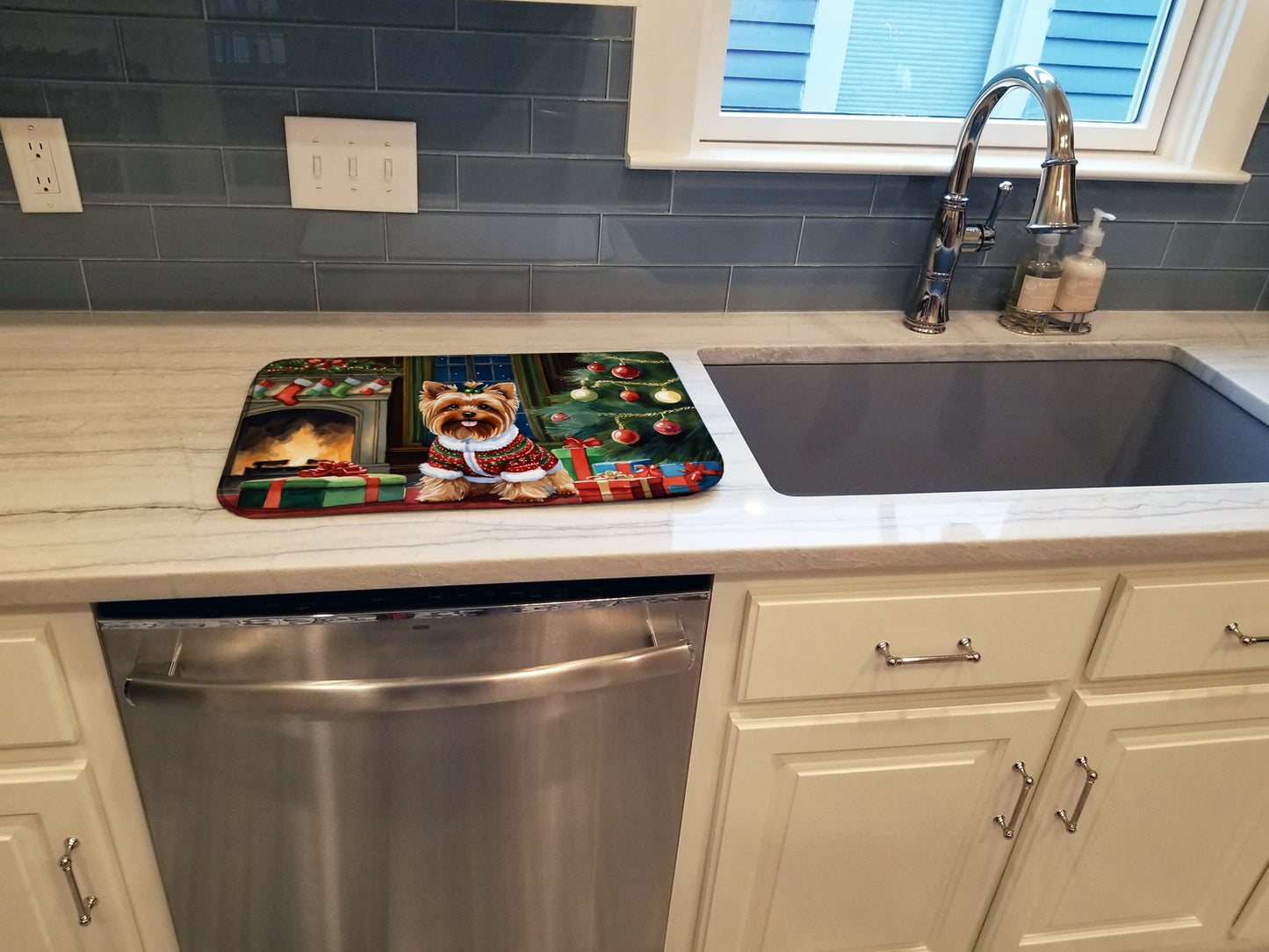 Yorkshire Terrier Cozy Christmas Dish Drying Mat