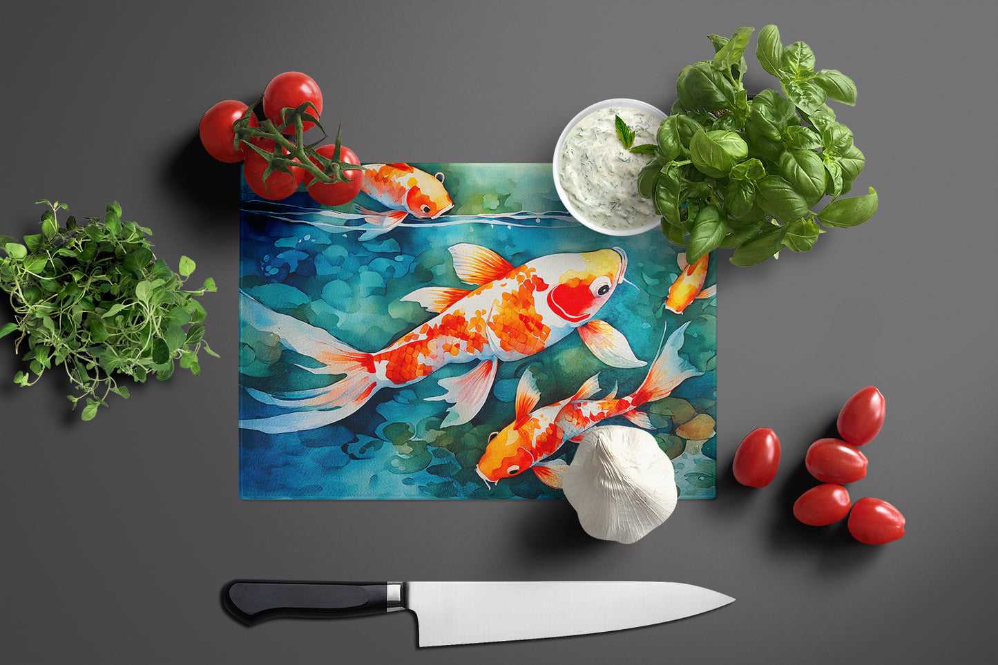 Koi Fish Glass Cutting Board