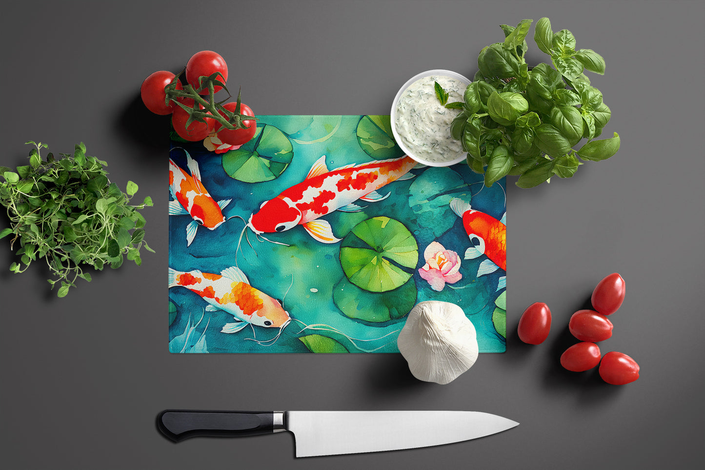 Koi Fish Glass Cutting Board