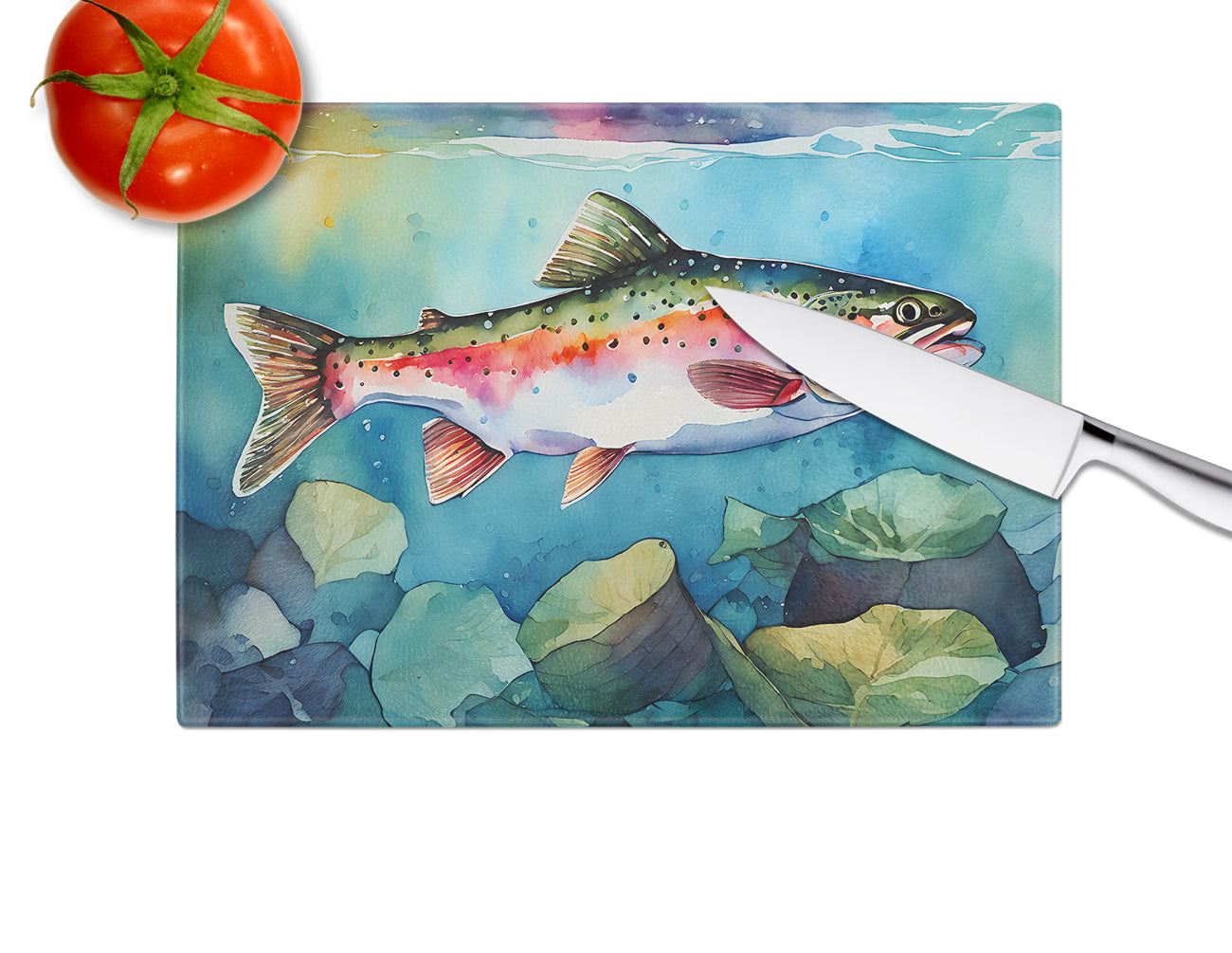 Rainbow Trout Glass Cutting Board