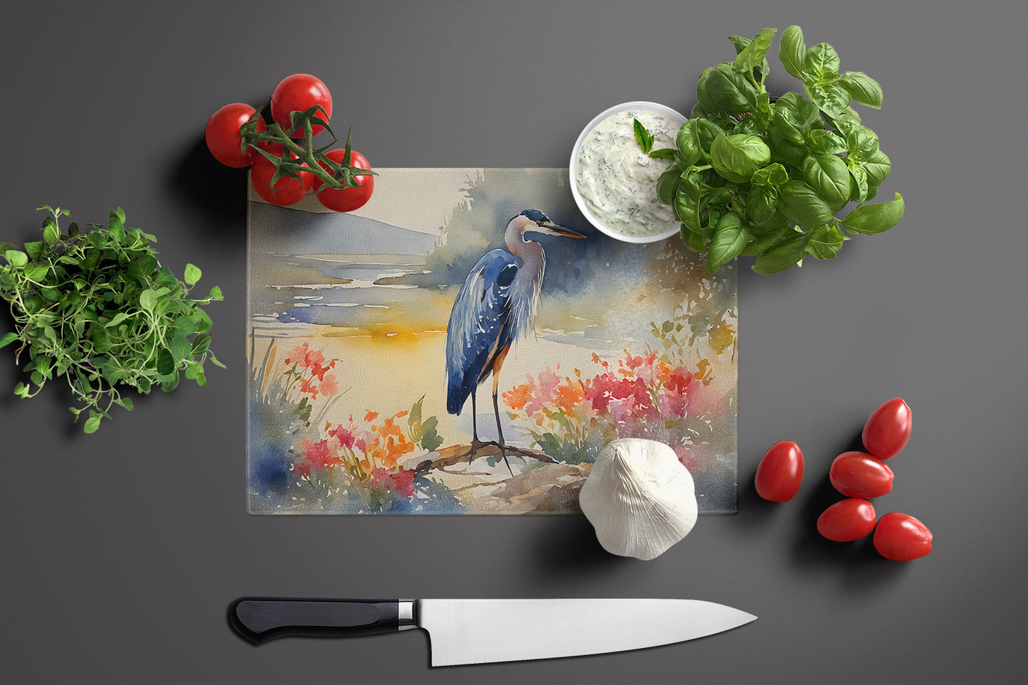 Blue Heron Glass Cutting Board